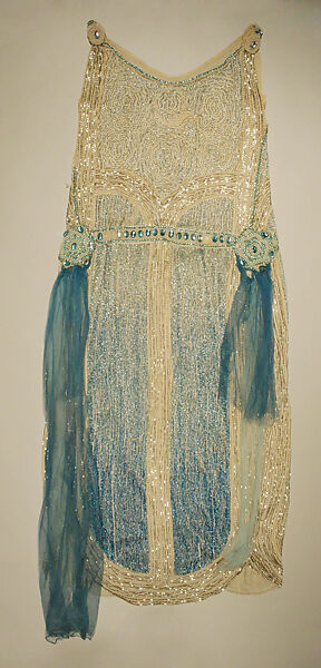 Evening dress, cotton, silk, beads, American