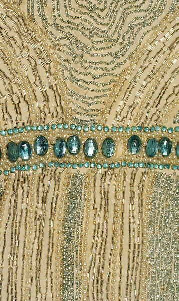 Evening dress, cotton, silk, beads, American