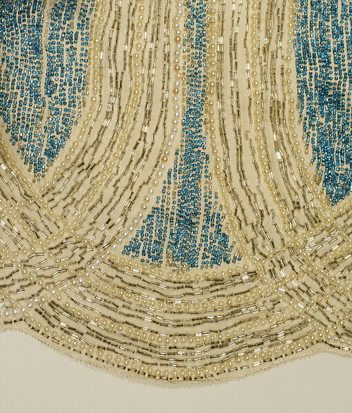 Evening dress, cotton, silk, beads, American