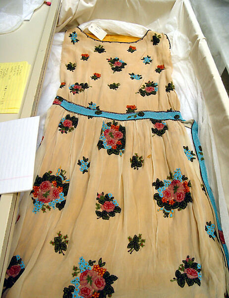 Evening dress, silk, glass, French