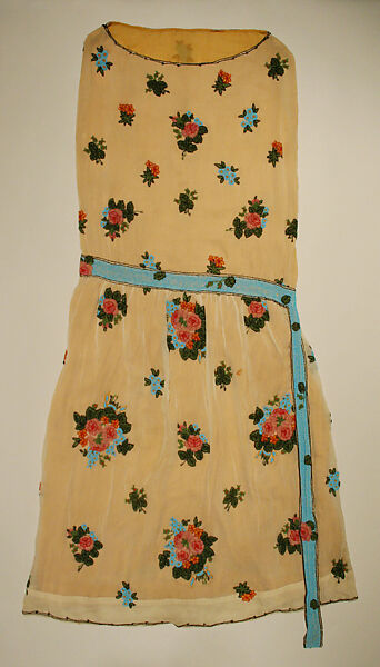 Evening dress, silk, glass, French 
