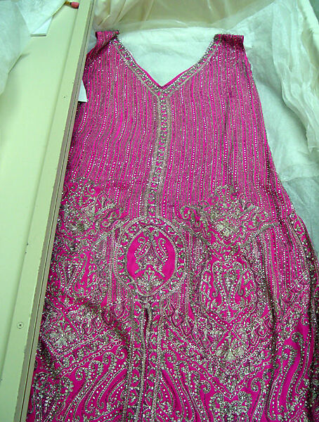 Evening dress, silk, beads, rhinestones, probably French