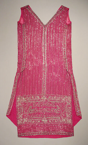 Evening dress, silk, beads, rhinestones, probably French