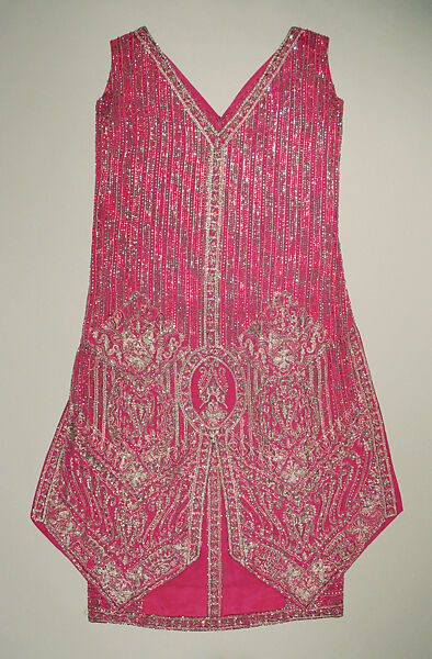 Evening dress, silk, beads, rhinestones, probably French 