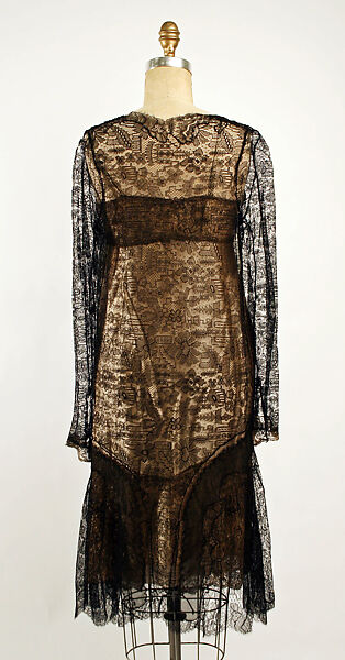 Evening dress, cotton, silk, metallic thread, glass, plastic, probably French