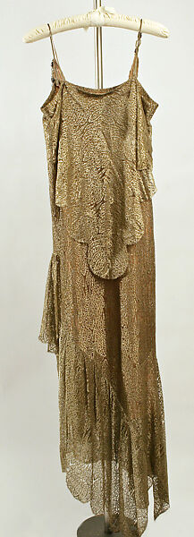 Evening dress, metallic thread, silk, glass beading, French