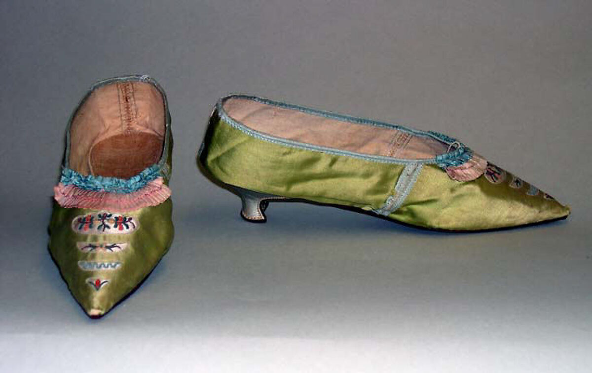 Slippers, silk, probably British