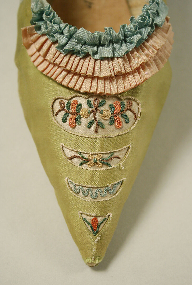 Slippers, silk, probably British