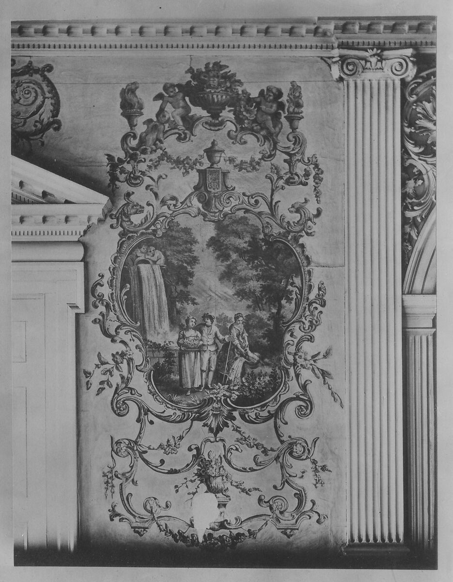 Woodwork and Wallpaper from the Great Hall of Van Rensselaer Manor House, Wood, paper, and paint, American