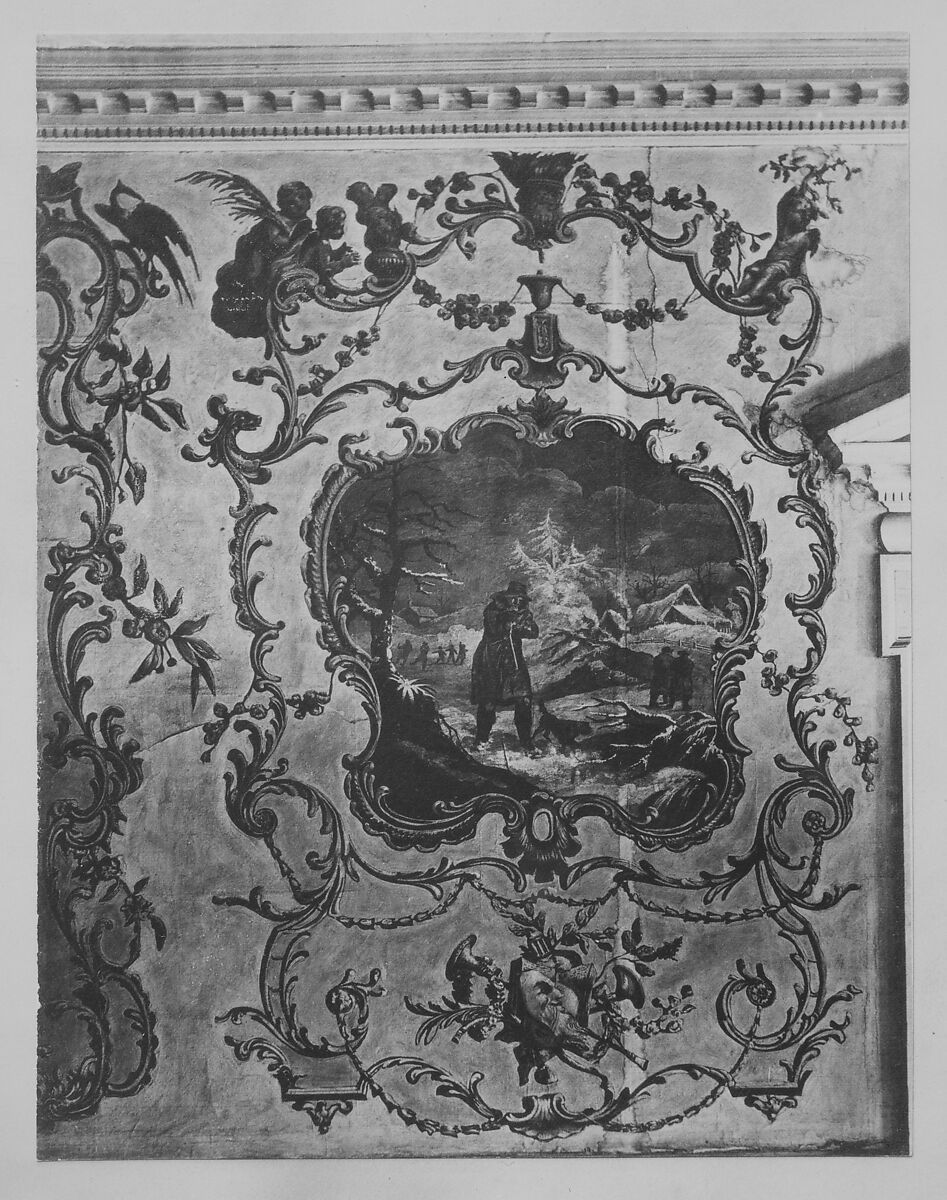 Woodwork and Wallpaper from the Great Hall of Van Rensselaer Manor House, Wood, paper, and paint, American