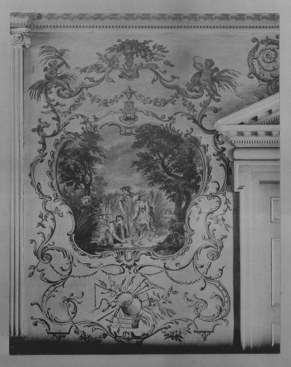 Woodwork and Wallpaper from the Great Hall of Van Rensselaer Manor House, Wood, paper, and paint, American