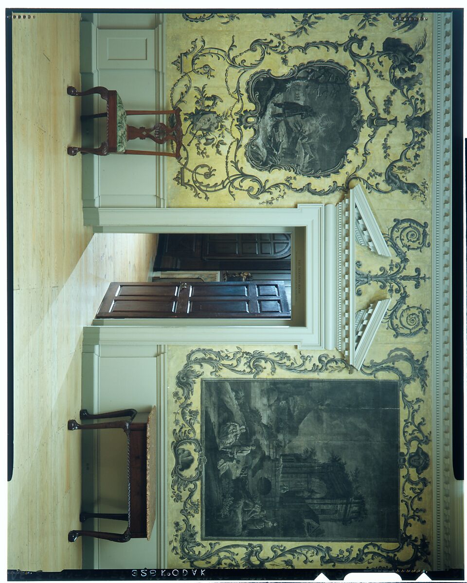 Woodwork and Wallpaper from the Great Hall of Van Rensselaer Manor House, Wood, paper, and paint, American