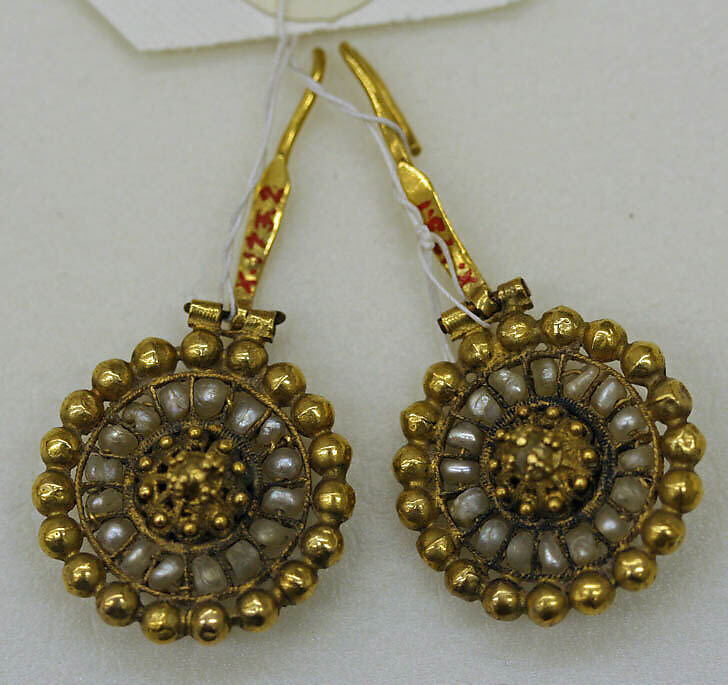 Earrings, metal, pearl, probably Austrian 